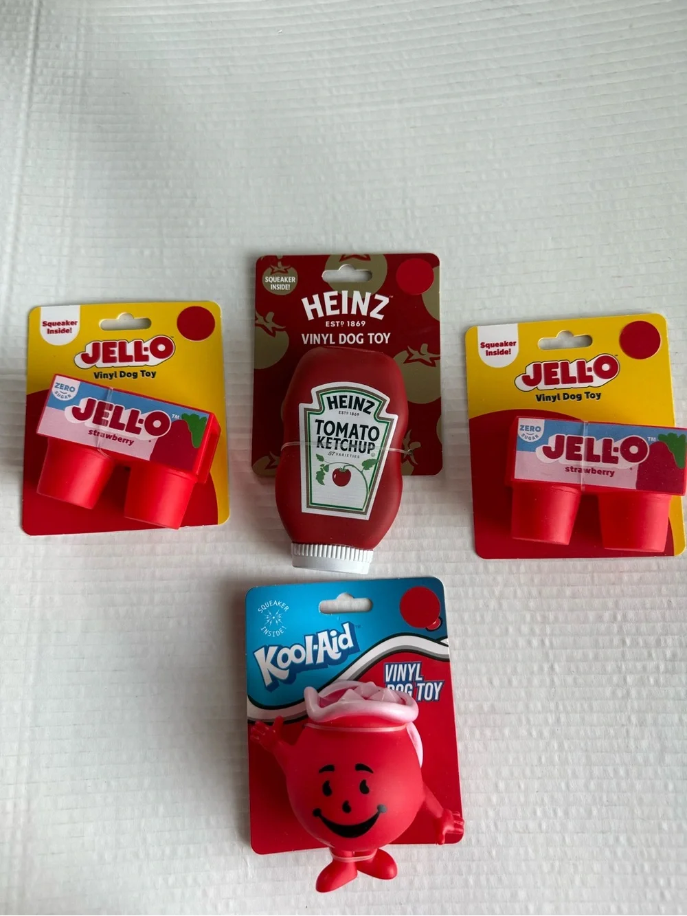 Vinyl Dog Toys , Ketchup, Jell-o, Kool-Aid Dog Toys Lot of 4